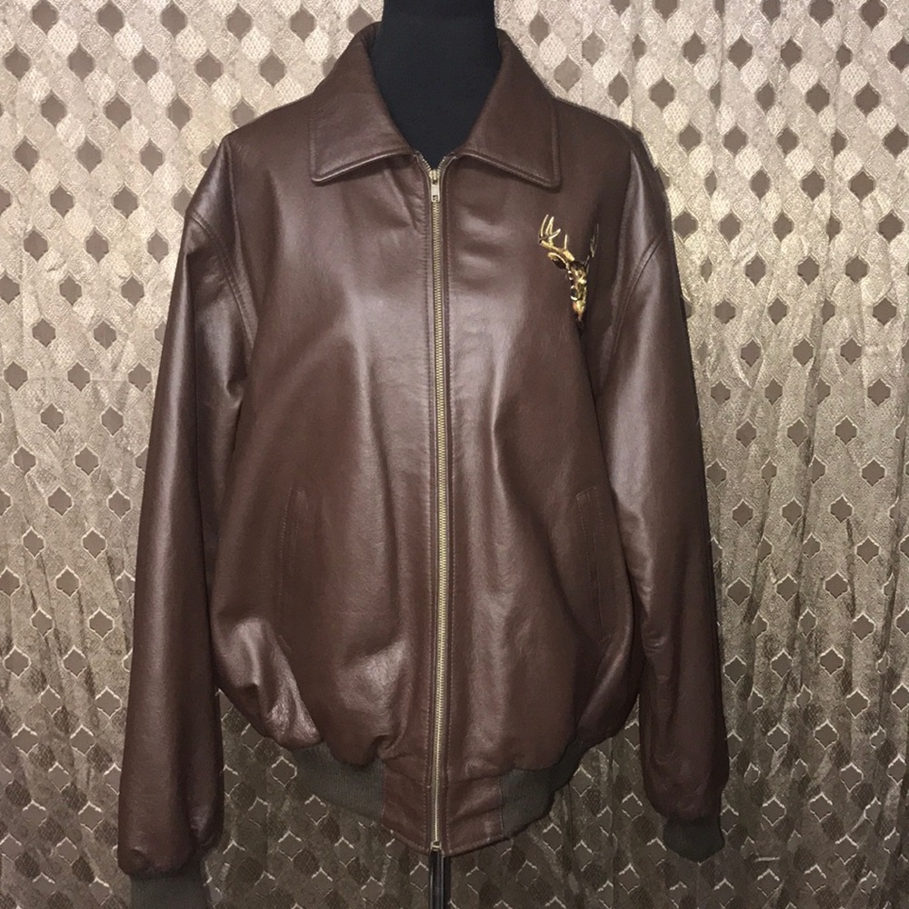 Men's Leather jacket with deer art on the back.